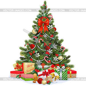 Christmas Fir Tree with Red Berries - vector image