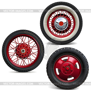 Ретро-колеса с красными дисками - векторный клипарт