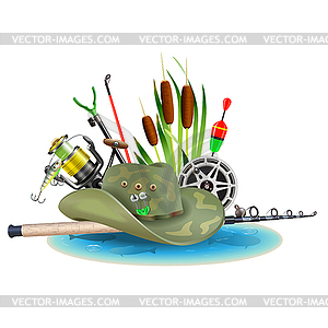 Fishing Concept with Pond - vector image