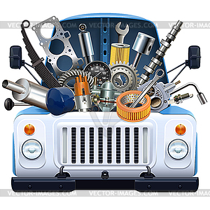 Auto Parts Concept with Truck Front Part - vector image