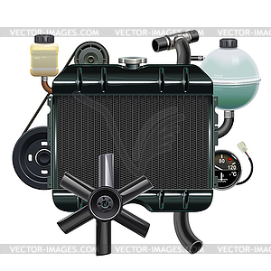 Black Car Cooling Radiator with Spare Parts - vector clip art