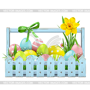 Easter Blue Wooden Crate - vector clip art