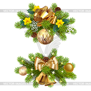 Fir Branches Concept with Golden Bow - vector clipart