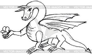 Outline drawing of a winged  dragon - vector image