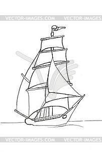 Contour drawing of the ship with sails - vector clip art