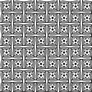 Seamless pattern with soccer balls in black and white  - vector clip art