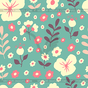 Seamless pattern with spring flowers and leaves - vector clipart / vector image