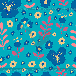 Seamless pattern with summer flowers and leaves - vector clipart