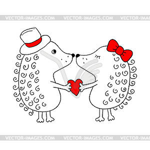 Love hedgehogs. Greeting card - vector clip art