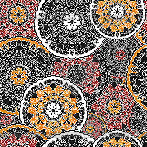 Seamless background with symmetrical mandalas. - vector clipart