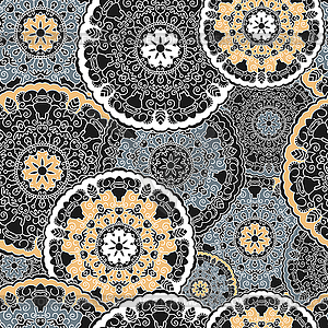 Seamless background with symmetrical mandalas. - color vector clipart