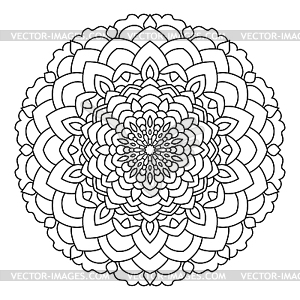 Symmetrical circular pattern mandala, outline - vector image