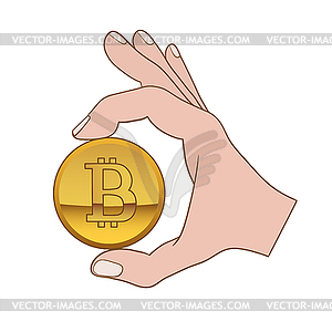 Hand with bitcoin - vector image