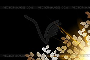 Horizontal banner with black and gold leaves on dar - vector EPS clipart