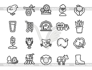 Agriculture linear icons set. Farming. - vector image