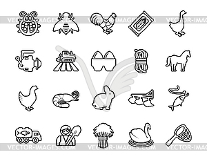 Agriculture linear icons set. Farming. - vector image