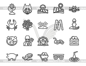 Agriculture linear icons set. Farming. - vector clipart