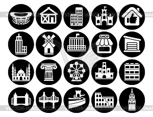 Buildings icons set, architectural building modern - vector clipart