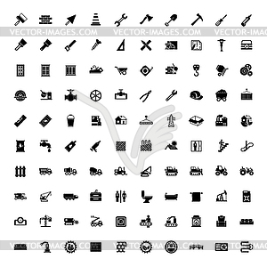 100 black industry icons set construction industria - vector image