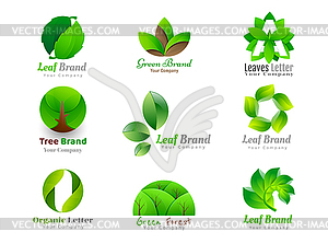 Leaf abstract logo template green 3d volume icons. - vector clipart