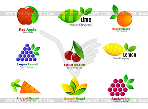 Vegetarian food symbols with fruits and vegetables - vector clipart