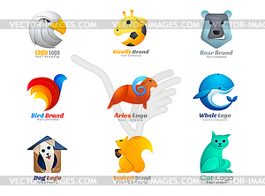 Animal logo collection eagle, giraffe, bear, bird, - vector clipart