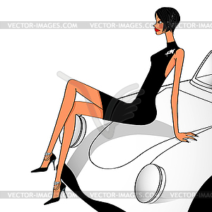 Sexy woman with luxury car - vector clipart