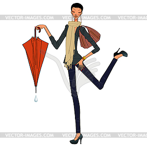 Woman carrying an umbrella - vector EPS clipart