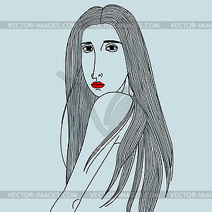 Длинные волосы женщины - цветной векторный клипарт
