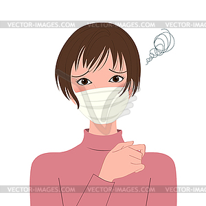 Sick woman in protective mask - vector clip art