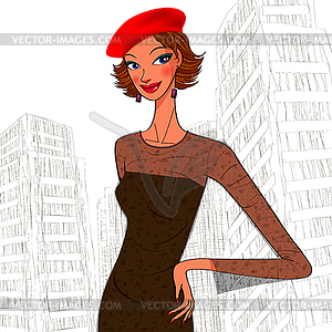 Urban women in beret - vector clipart