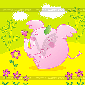 Pink baby elephant - vector clipart