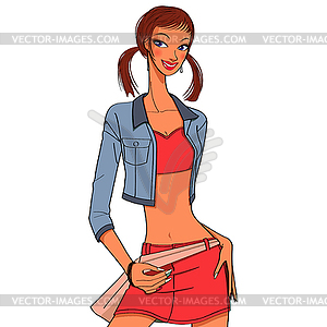 Beautiful woman in casual clothes jacket - vector clipart