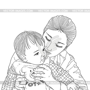 Happy mother looking at her baby with love - vector image