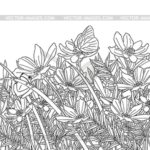 flower garden drawing black and white clipart