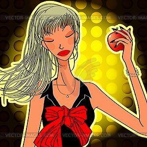 Young woman holding an apple - vector clip art