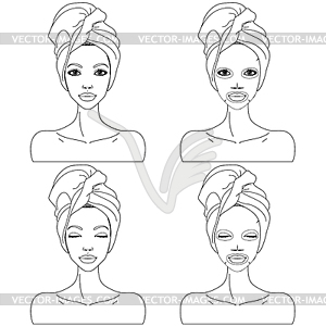 Beautiful woman`s skin care - vector image