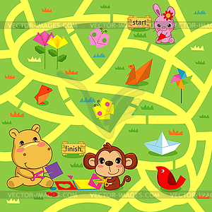 Help bunny to find friends - royalty-free vector image