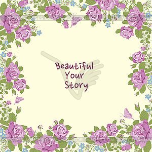 Rose flower and butterfly frame background - vector clipart