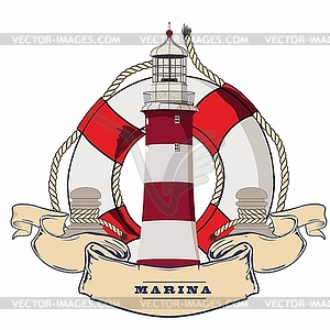 Lighthouse and lifebelt - vector clipart