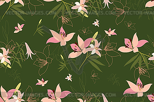 Seamless lily floral pattern - vector image