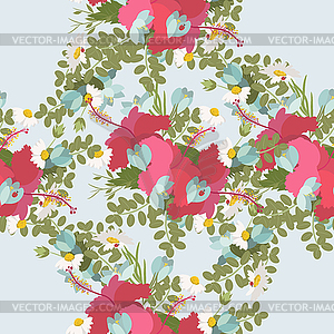Pattern of tropical hibiscus flowers bunch - vector clip art