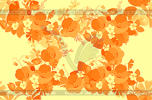 Floral background poppy and cosmos strawberries - vector clipart