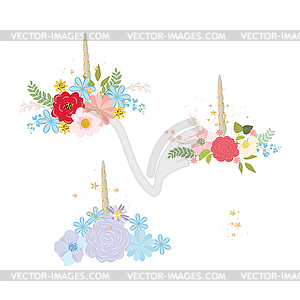 : Floral Bouquets Of Summer Plants And Flowers - vector EPS clipart