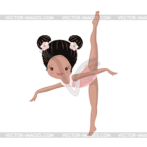 Clipart Cute African American Girl Gymnast Gym - vector image