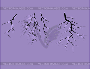 Silhouette Of Thunder Lightning On Lilac Background - vector clip art