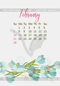 Flower Calendar 2021 with bouquets of flowers - vector clip art