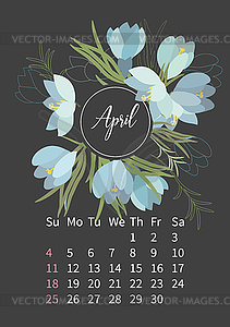 Flower Calendar 2021 with bouquets of flowers - vector image