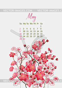 Flower Calendar 2021 with bouquets of flowers - vector image