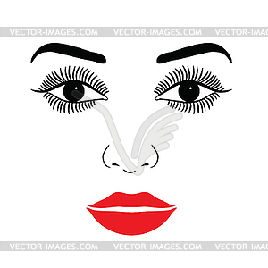 Female Face With Make-up Eyelashes, Eyes And Lips - vector image